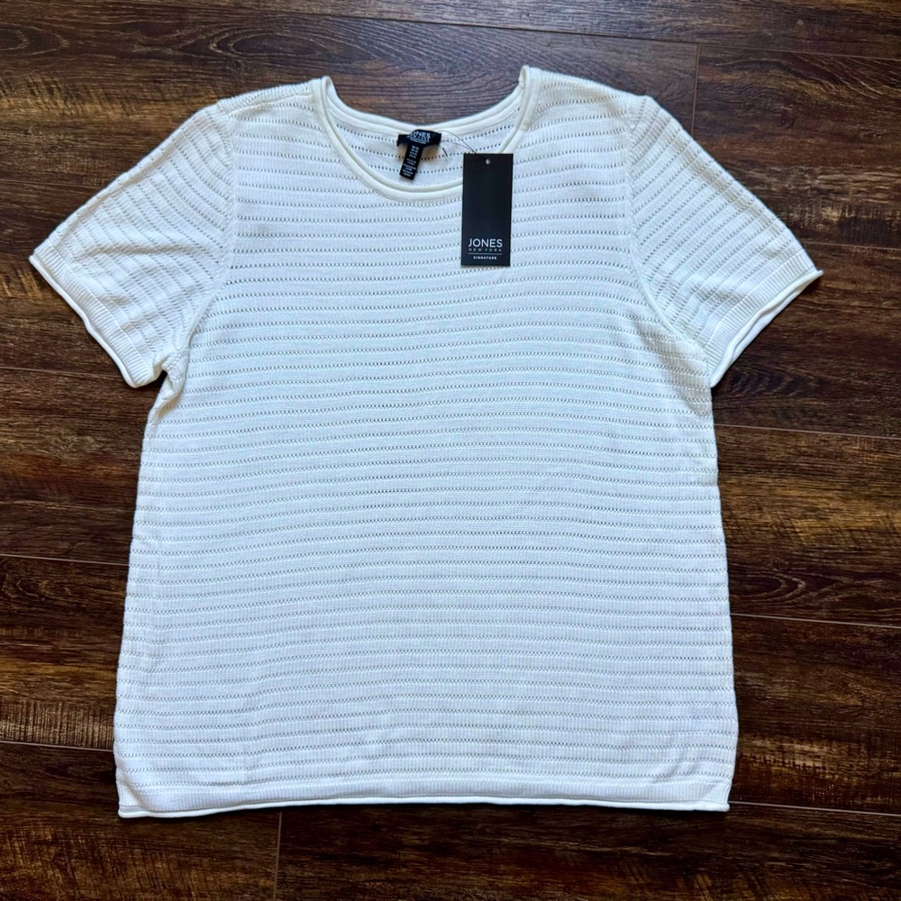NWT JONES NEW YORK White Casual Summer Sweater Lightweight Top XL Extra Large